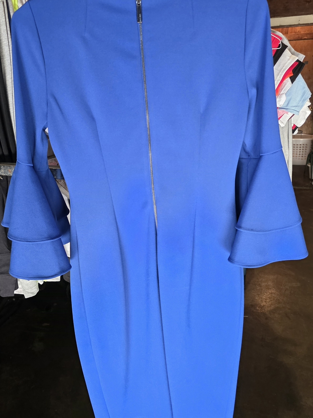 Calvin Klein Cobalt Blue Ruffled Bell-Sleeve Sheath Dress - Picture 2 of 3
